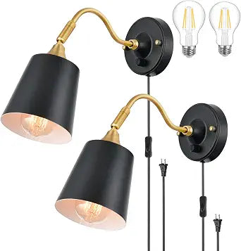 TRLIFE Wall Sconces Plug in, Dimmable Wall Lights with Plug in Cord Adjustable Lighting Angle Wall Mounted Light with On/Off Rotary Switch for Bedside, Bedroom, Over Mirror(2 Pack, 2 Bulbs Included)