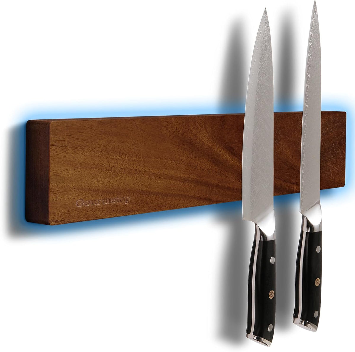 Gourmetop Magnetic Knife Strip 12'', Acacia Wood Knife Holder for Wall Mount