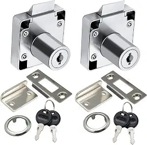 Automatic Lock Tongue Cabinet Drawer Furniture Locker Showcase Lock Drilling Diameter 3/4"/19mm for (3/5"-/15mm -7/8"-/22mm) Door Panel(2 Pack)