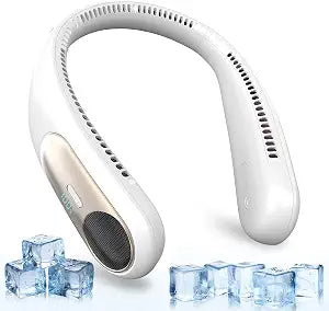 Portable Neck Fan, Personal Wearable Bladeless Fan for Outdoor Indoor, LED Display, 360 Cooling, 4-Speeds, 6000mAh USB Rechargeable, Birthday Gifts for Men Women Dad Mom (White)