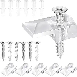 Mirror Holder Clips - 30 Sets of Mirror Mounting Hardware with Screw for Fixing Mirror Cabinet Box Door, Clear Plastic Mirror Hanging Hardware