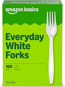 Amazon Basics Disposable Everyday White Forks, 100 Count