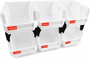 6 Pack Stackable Plastic Parts Bins, 5x4x3 in, White