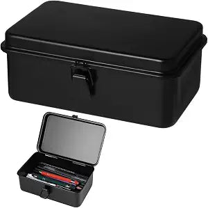 Steel Storage Box with Hinged Lid, Metal Container for Scrapbook Stamps, Rectangular Empty Hinged Tool Box, Metal Storage Organizer for Pegs, Pens, Stationary (7.9 X 5 X 3 Inch)