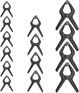 Amazon Basics 14-Piece Nylon Spring Clamp Set for Photography, Woodworking and Crafts, 6 Pack of 3-3/8-inch, 4 Pack of 4-1/2-inch, 4 Pack of 6-1/2-inch, Black/Grey