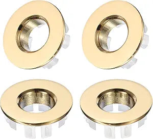 uxcell 4pcs Sink Overflow Rings, Bathroom Kitchen Basin Trim Bath Sink Hole Round Hollow Brass Overflow Drain Cover Insert in Hole (Gold Tone)