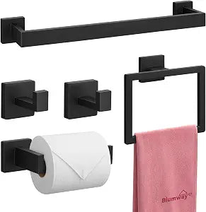 BlumWay Matte Black Bathroom Accessories Set, 16 Inch, 5-Pieces