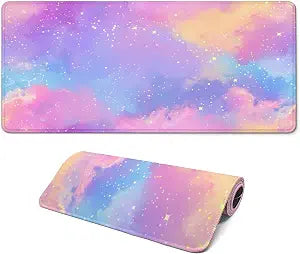 Gaming Mouse Pad, Large 31.5 x 11.8 inches Mousepad, Long Keyboard Pad, Cute Mouse Mat for Computer with Stitched Edges and Non-Slip Base (Pink Purple Galaxy)