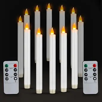 wemarry Flameless Taper Candles 10" Dripless Battery Operated Taper Candles Included Remote Timer 400+ Hours by 2AA Batteries for Halloween Christmas Wedding (White, 12 Pack)