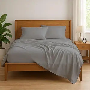 KRISHNA Premium 4 Piece Egyptian Cotton Rv Short Queen Sheet Set, Soft, Breathable & Comfy Fully Elasticized Fitted 15" Deep Pocket Bed Sheets, 60" x 75", Light Grey