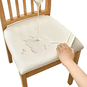 HAOYONG 4PCS Chair Seat Covers, PU Leather Square Chair Cushion Cover Waterproof Kitchen Dining Seat Slipcovers Removable Dining Room Upholstered Chair Seat Cushion Cover