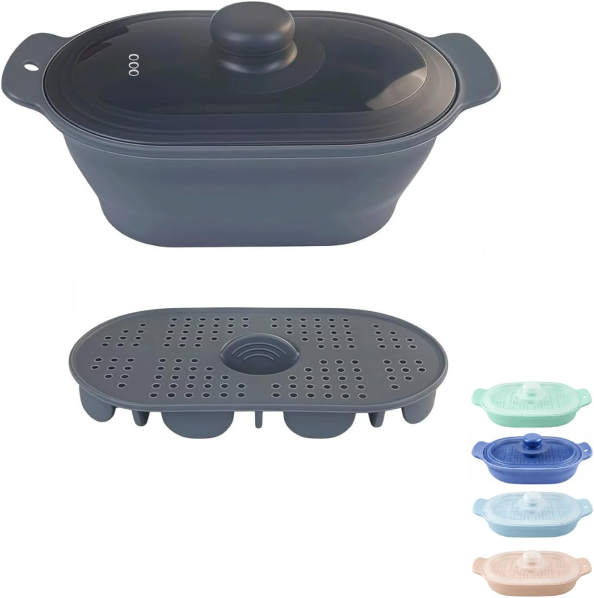 40oz Silicone Microwave Steamer For Cooking Food, Vegetable Steamer, Grey