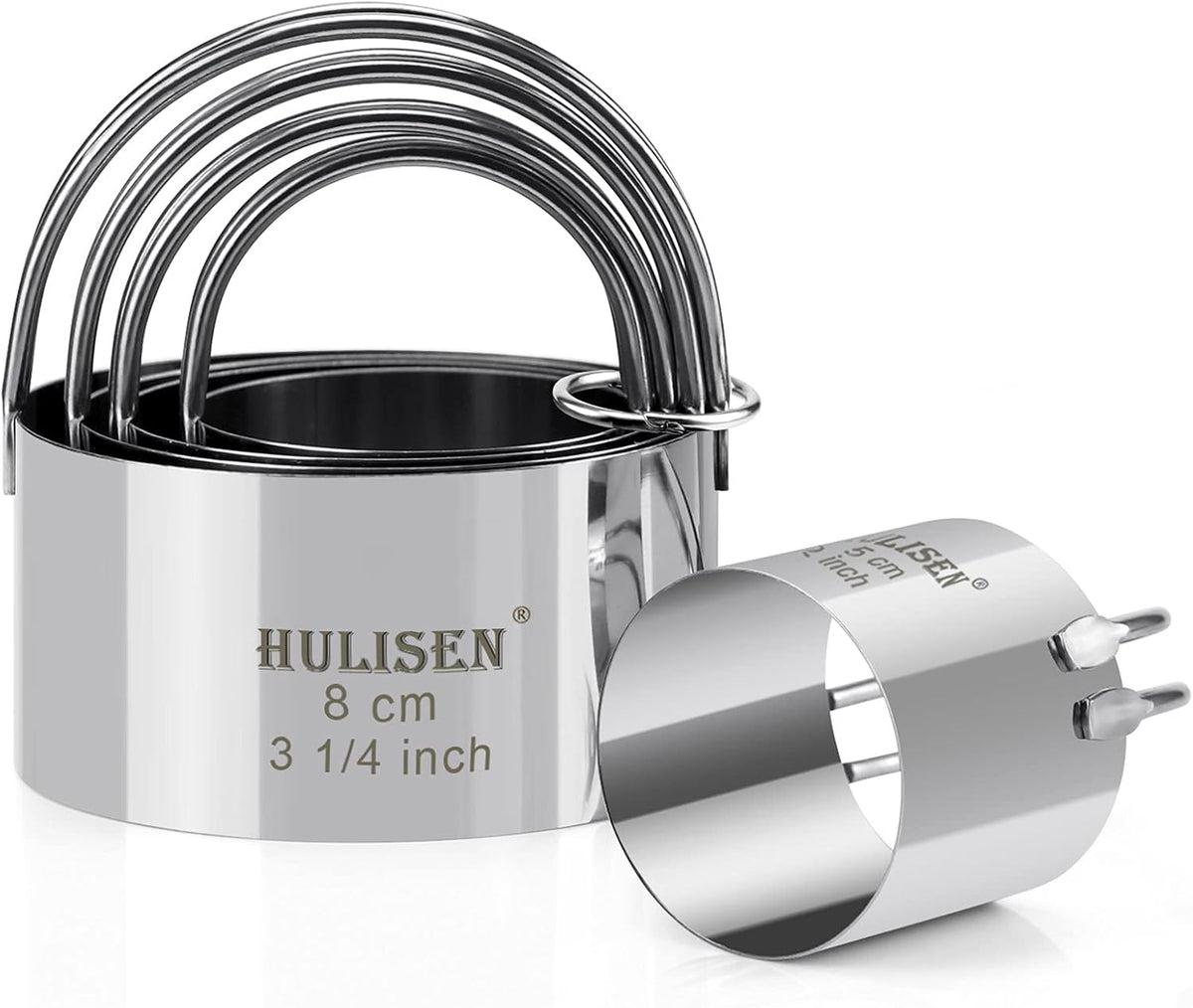 HULISEN Biscuit Cutter Set 5-Pc, Stainless Steel Cookie Cutters with Handle
