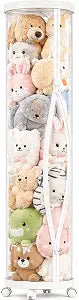 Large Stuffed Animal Storage Tube with Wheels, 59''11''Toy Organizer with Double Zipper, WhiteClear PET Cylinder Container for Plush Toy Organization, Space Saving Kids Room Storage