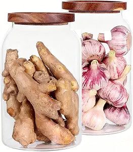 SAIOOL 1 Gallon Glass Jar with Wooden Acacia Airtight Lid, Set of 2