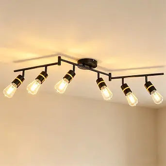 HiBay 6-Light Track Lighting, Rotatable Ceiling Spotlight, Black Gold, E26