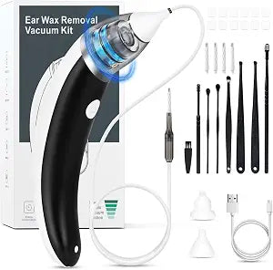 Ear Vacuum Ear Wax Removal Kit with 5 Levels Strong Suction, Reusable Electric Ear Suction Vacuum Tool for Adults and Kids (Black)