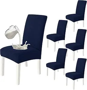 MAXIJIN Waterproof Chair Covers for Dining Chairs Set of 6, Stretch Jacquard Dining Room Chair Cover Removable Washable Parson Chairs Seat Slipcover for Home, Kitchen, Banquet (Navy Blue)