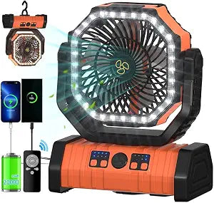 ADUST Camping Fan Battery Powered 20000mAh Outdoor Tent Fans - Orange