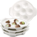 Okllen 4 Pack Ceramic Escargot Plates with 6 Holes and Handles, 6.5 Inch Seafood Snail Dish Footed Plates White Escargot Baking Dish Barbecue for Home, Kitchen, Restaurant