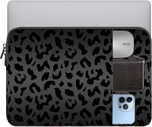 13-14 Inch Laptop Sleeve Bag with Pocket, Water Resistant Case Compatible with MacBook Air/Pro 13,MacBook Neo 13,iPad Pro 12.9,Surface,Dell,HP,Chromebook(Black Leopard Print)