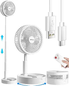 AICase Stand Fan,Folding Portable Telescopic Floor/USB Desk Fan with 7200mAh Rechargeable Battery,4 Speeds Super Quiet Adjustable Height and Head Great for Office Home Outdoor Camping