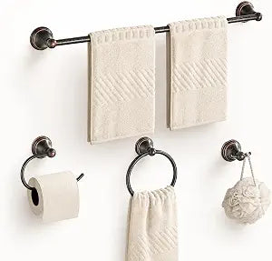 4-Piece Towel Bar Set, 24 Inch Towel Racks for Bathroom Wall Mounted in Oil Rubbed Bronze, SUS304 Stainless Steel Complete Bathroom Hardware
