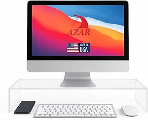Azar 515360 Acrylic Monitor Stand Riser  Made in USA Laptop stand and Monitor Riser Acrylic Monitor Stand Riser Clear Laptop Stand for Desk Ergonomic Display Riser, Clear (21-Inch-Luxury Handcrafted)