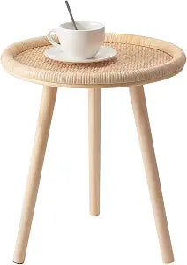 Small Side Table, Rattan Round Coffee Table, Boho Circle Side Tables End Table for Living Room, Mid Century Accent Table for Bedroom Balcony