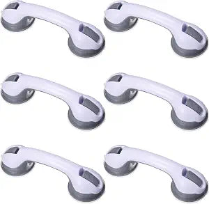 AceOrbit 6 Pack 12 Inch Shower Grab Bars for Bathtubs and Showers Suction Cup Shower Handles for Seniors Elderly Handicap Safety Handrails Removable No Drilling Heavy Duty Bathroom Grips(Gray)