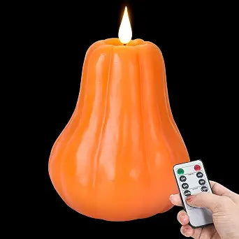 1-Pack Flameless Pumpkin Candle, Flickering LED Candle, Battery-Operated Candle, Real Wax, Home Decor, Halloween, Thanksgiving, and Fall flameless Candles, Gourd-Shaped Orange