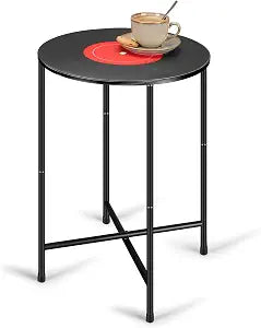 Colingmill 14 x 22 Inch Small Round Side Table Funny Retro Shape End Drink Table Vinyl Records Shape Decor Aesthetic Iron Coffee for Small Space Bedroom Living Room Sofa Couch Corners Office