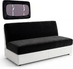 RV Couch Covers for Sofa Bed, 2-piece Velvet Stretchable Backrest and Seat Covers for Jackknife Sleeper Sofas, Soft RV Sofa Slipcovers for Camper, Motorhome, Travel Trailer(Black)