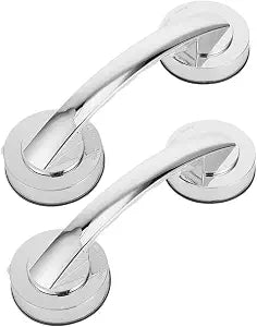 2pcs Suction Cup Grab Bars for Bathroom Safety  Thickened Large Silver Portable Support Handles with Strong Adhesive, Removable Non-Drill Shower Handrails for Seniors and Elderly