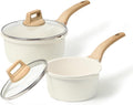 CAROTE Nonstick 1.5Qt & 3.0Qt Sauce Pan Sets with Lid, White
