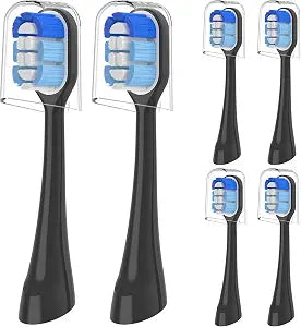 6 Pack Replacement Heads Compatible with Oral-B Clic Toothbrush, Black