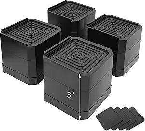 4 Pack Bed Risers Heavy Duty, Adjustable Furniture Risers for Bed Couch Sofa Desk Chair Blocks, Lift Height 1.5", 3" or 4.3" (Black, Two Layers 3 Inches)