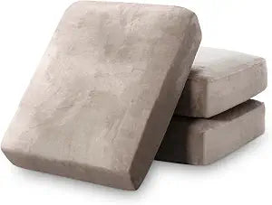 PrinceDeco Velvet Stretch Couch Cushion Cover, Sofa Slip Covers for 3 Seat Cushion Couch Chair Loveseat Sofa Cushion Furniture Protector Cushion Sofa Cover Each Width Up to 29.5", Oatmeal