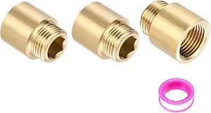 Shower Head Extension Arm, Brass G1/2 Male to Female Thread 30mm/1.18" Length Extender Pipe Fitting Nipple for Showers, Faucets, and Plumbing with PTFE Thread Seal Tape 3 Pack