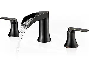 Oil Rubbed Bronze Waterfall Bathroom Faucet 2 Handle, 8 Inch Widespread Bathroom Sink Faucet 3 Hole with Supply Lines, Brass Material for Vanity, Lavatory, Restroom, Farmhouse, NO Pop-up Drain