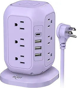AiJoy USB C Power Strip Tower with 12 AC Outlet and 4 USB Ports Purple