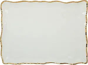 Regency Gold Porcelain Rectangular Platter with Scalloped Edges, Metallic Gold Rim, 16x11.75in, Elegant Serving Dish for Appetizers, Desserts & Buffet, Durable Dinnerware for Entertaining & Everyday