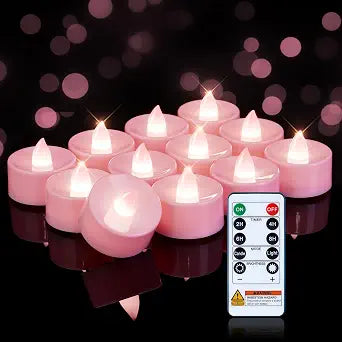 Homemory 12-Pack Pink Remote Flameless Battery Tea Light Candles, 400+ Hrs
