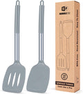 Pack of 2 Silicone Solid Turner, Non Stick Slotted Kitchen Spatulas, High Heat Resistant BPA Free Cooking Utensils, Ideal Cookware for Fish, Eggs, Pancakes(Gray)