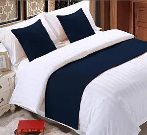 Elegant Decor 800 TC-100% Egyptian Cotton Bed Runner Decorative Bed Scarf 1 Piece & 2 Piece Matching Cushion Cover - Hotel Quality (Navy Blue, Cal King)