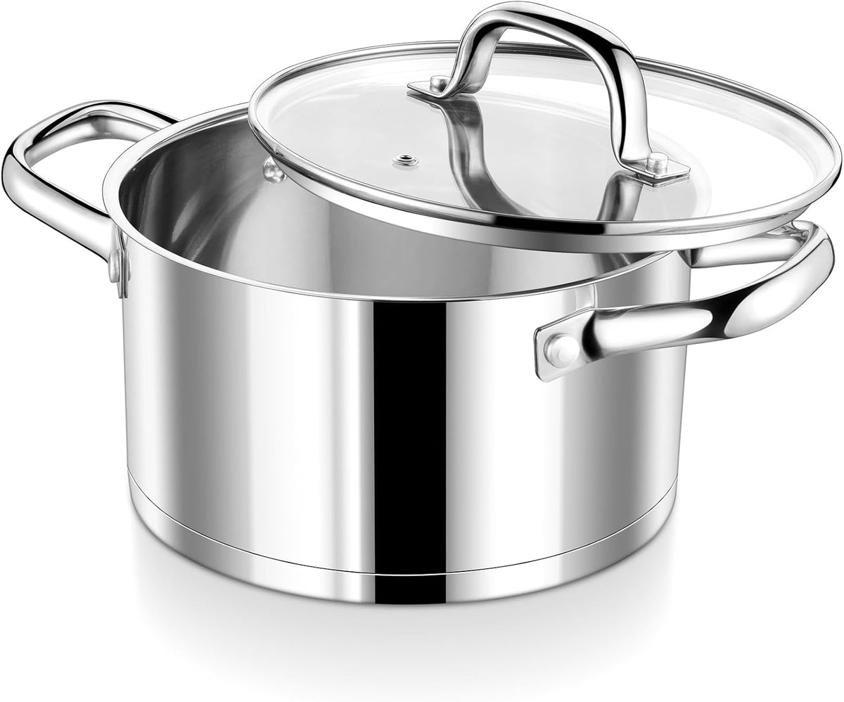 P&P CHEF 5 QT Stainless Steel Stock Pot with Lid, Cooking Pot for Soups