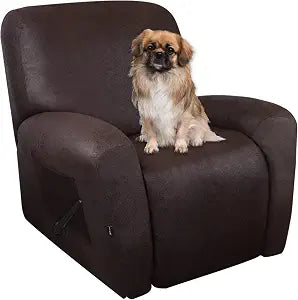 ANARACHON Recliner Chair Covers Leather Like, 4 Pieces Recliner Cover for Recliner Chair, Soft Sofa Slipcover Furniture Protector Washable Sofa Cover for Pets Kids (Chocolate)