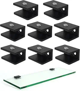 WANLIAN 8 Pcs Glass Shelf Brackets Aluminum Alloy Glass Clamp Wall-Mounted Glass Shelf Holder Matte Black (3/8 Inch)
