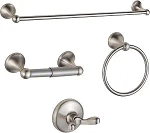 BGL 4-Piece Brushed Nickel Bathroom Hardware Set with Adjustable Towel Bar