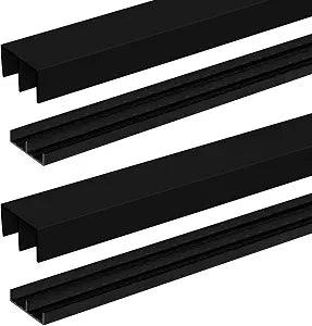 Landical 2 Sets 4 ft Long Plastic Sliding Cabinet Door Track Hardware Set for 1/2" Thick Panels Glass Window Cabinet Door Track for Sliding Closet Doors, Easy Quick Installation (Black)